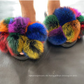 Designer benutzerdefinierte Logo -Kugellager Multi -Farb Frauen TRACOOCOOCOOCOOCOOR ROX RABBIT Rainbow Pom Pom Fuchs Pelzkugel Rutsch Slipper Slipper